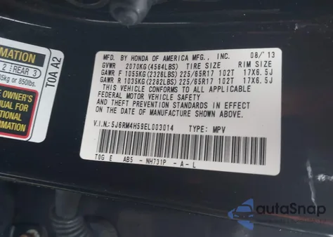 2014 Honda Cr-V Ex из США, поврежденный, VIN 5J6RM4H59EL003014